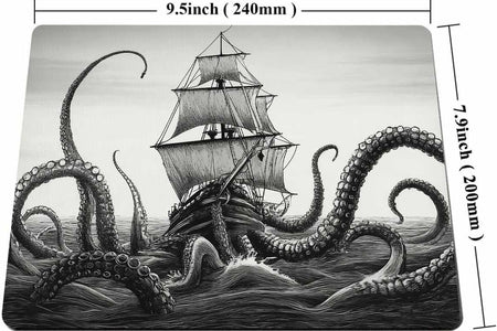 Kraken Mouse Pad Sail Boat Waves and Octopus Non-Slip Rubber Mouse Pad Gaming Mouse Pad