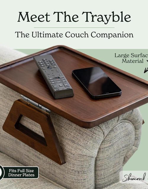 Load image into Gallery viewer, Bamboo Trayble Couch Arm Table, Clip on Tray Sofa Table for Couches. Sofa Arm Tray, Armchair Table for TV Dinners, Remotes, Drinks and Snacks - 13.75 X 9.5Inch, Brown | Clip on Tray, Sofa Table, Sofa Arm Tray, Armchair Table, TV Dinners, Remotes
