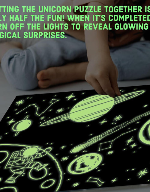 Load image into Gallery viewer, Outer Space Glow-In-The-Dark Puzzle, 100 Pieces, 18”X12”, Made for Kids Age 5+, Illustrations of Planets, Stars, Spaceships and More, Award-Winning Glow in the Dark Puzzle
