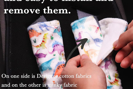 Baby Car Seat Belt Covers for Boys and Girls, Carseat Shoulder Padding, Soft Car Seat Neck Cover, Minky Car Seat Straps Shoulder Pads, Dinosaur Stroller Strap Cover for Baby Kids,White