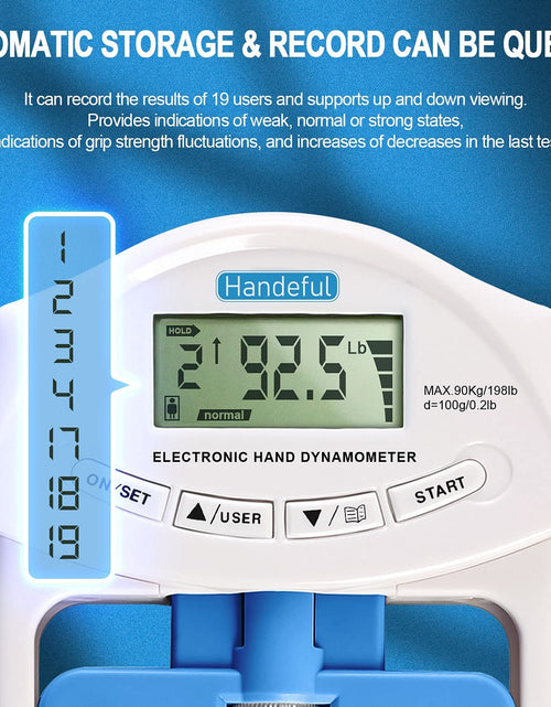 Load image into Gallery viewer, Hand Dynamometer Grip Strength Trainer - Electronic Hand Grip Strength Tester Grip Strengthener Hand Exerciser Meter Digital Hand Grip Training Gauge 198Lbs / 90Kgs
