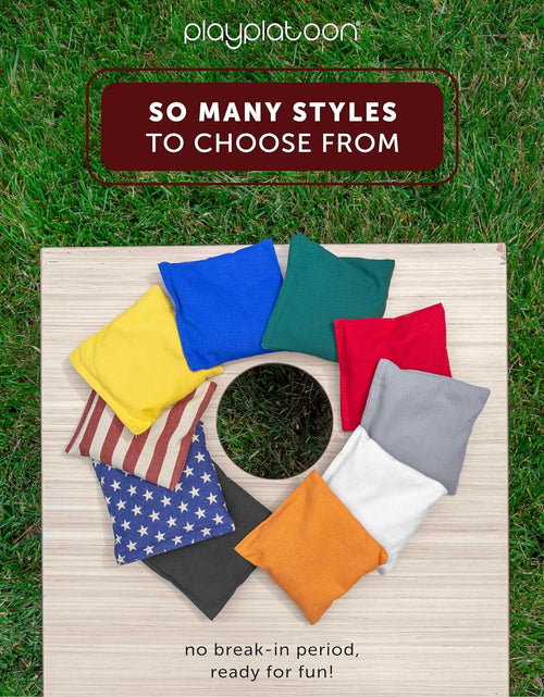 Load image into Gallery viewer, Premium Weather Resistant Duckcloth Cornhole Bags - Set of 8 Bean Bags for Corn Hole Game - Regulation Size &amp; Weight
