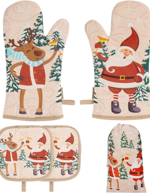 Load image into Gallery viewer, Cute Christmas Oven Mitt - 1 Set Heat Resistant Oven Gloves and Pot Holders for Christmas Kitchen Decoration
