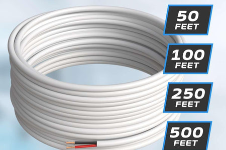 500FT 18/2 Speaker Wire CL2 Rated Indoor Low Voltage Copper Clad Aluminum (CCA) 18 Gauge 2 Conductors Cable with Easy Pull Box – Perfect for In-Wall Installation