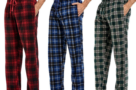 1Pack or 3Pack Mens PJ Pajama Pants Bottoms Fleece Lounge Pants Sleepwear Plaid Pjs with Pockets Microfleece