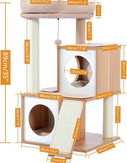 Load image into Gallery viewer, Cat Tree 35 Inches Wooden Cat Tower with Double Condos, Spacious Perch, Fully Wrapped Scratching Sisal Posts and Replaceable Dangling Balls-Walnut

