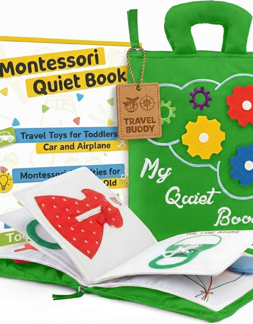 Load image into Gallery viewer, Quiet Book Montessori Toys for Toddlers – Learning Toy – Preschool Educational Toy with Toddler Activities Busy Book, Travel Toy for Boys &amp; Girls + Zipper Bag, Green
