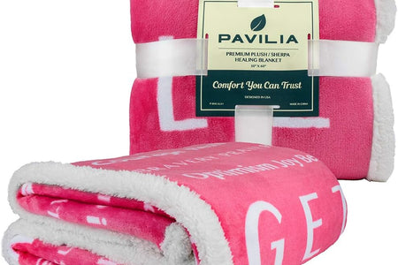 Healing Blanket, Get Well Soon Gift, Soft Hug Compassion Sherpa Throw Blanket for Women Men, Comfort Caring Inspirational Patient Blanket, Positive Thoughts Prayer Throw, Pink