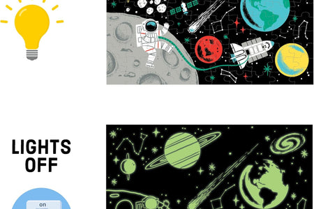 Outer Space Glow-In-The-Dark Puzzle, 100 Pieces, 18”X12”, Made for Kids Age 5+, Illustrations of Planets, Stars, Spaceships and More, Award-Winning Glow in the Dark Puzzle