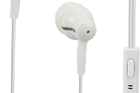 Magnavox MHP4851-WH Ear Buds with Microphone in White | Available in Pink, Black, & White | Ear Buds Wired with Microphone | Extra Value Comfort Stereo Earbuds Wired | Durable Rubberized Cable |