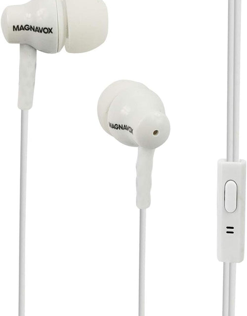 Load image into Gallery viewer, Magnavox MHP4851-WH Ear Buds with Microphone in White | Available in Pink, Black, &amp; White | Ear Buds Wired with Microphone | Extra Value Comfort Stereo Earbuds Wired | Durable Rubberized Cable |
