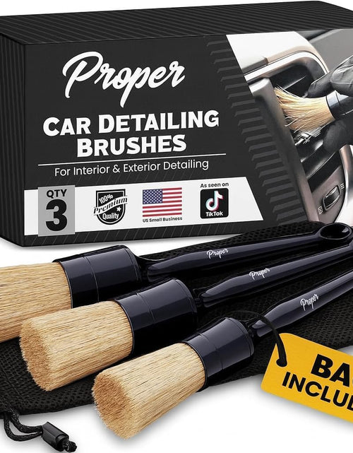 Load image into Gallery viewer, Premium Car Detailing Brush Set - Professional 3 Pack Kit Detail Brushes with Soft Boars Hair Bristles for Auto Interior &amp; Exterior - for Cleaning Leather Seats, Air Vents, Wheels &amp; Emblems
