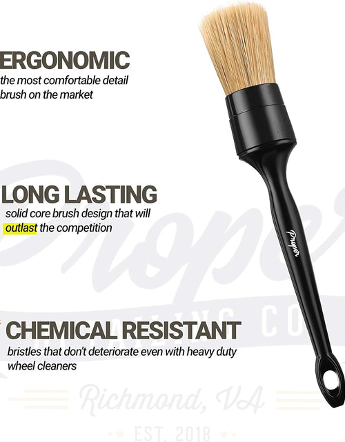 Load image into Gallery viewer, Premium Car Detailing Brush Set - Professional 3 Pack Kit Detail Brushes with Soft Boars Hair Bristles for Auto Interior &amp; Exterior - for Cleaning Leather Seats, Air Vents, Wheels &amp; Emblems
