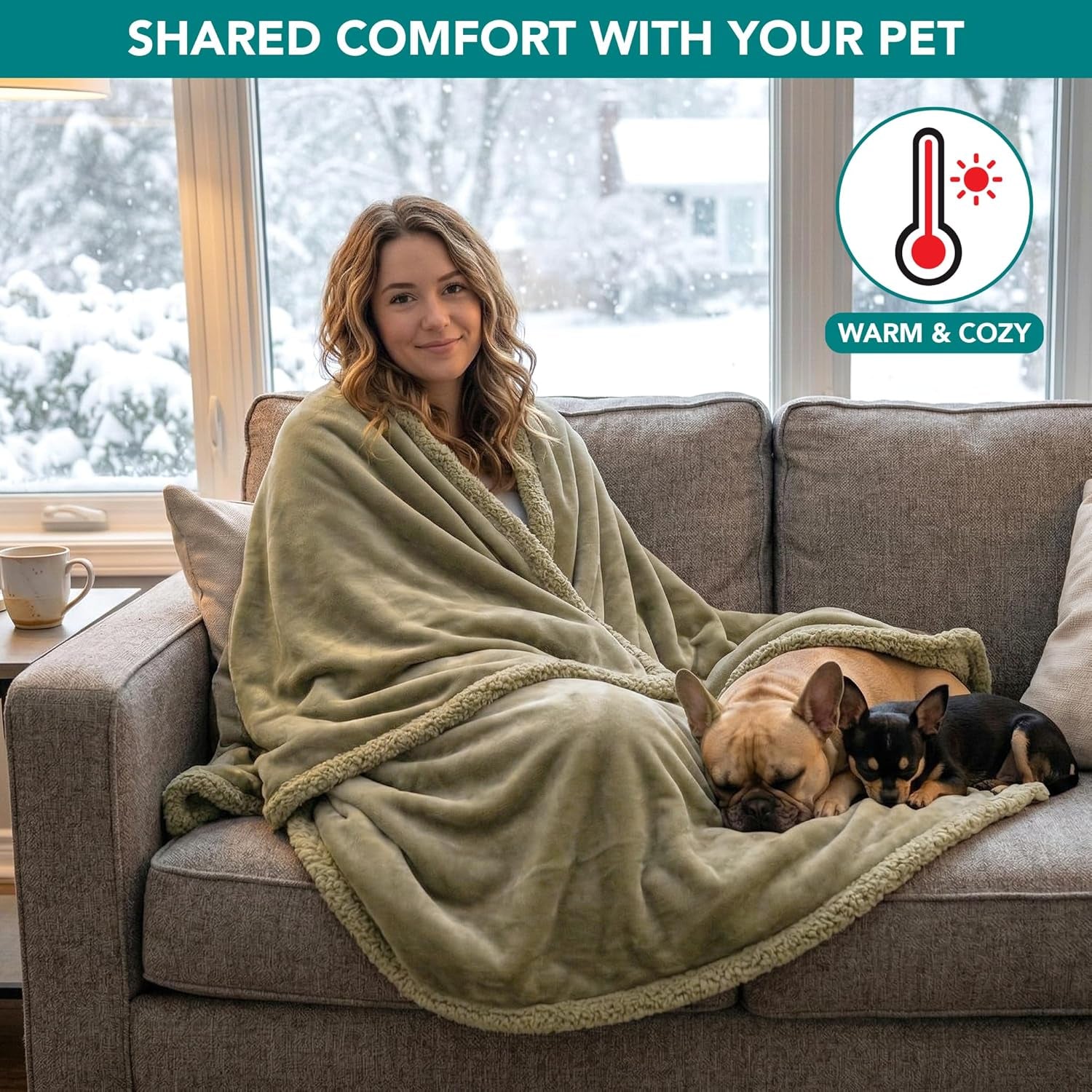 Waterproof Dog Blanket for Bed, Couch, Sofa | Waterproof Dog Bed Cover for Large Dogs, Puppies | Sherpa Fleece Pet Blanket Furniture Protector | Reversible Microfiber