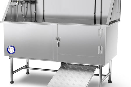 62" Stainless Steel Pet Dog Bath Tub with Faucet (Right Door/Left Drain), 62 X 27 X 58