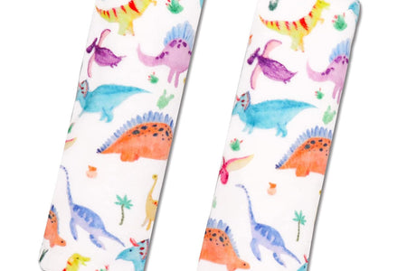 Baby Car Seat Belt Covers for Boys and Girls, Carseat Shoulder Padding, Soft Car Seat Neck Cover, Minky Car Seat Straps Shoulder Pads, Dinosaur Stroller Strap Cover for Baby Kids,White