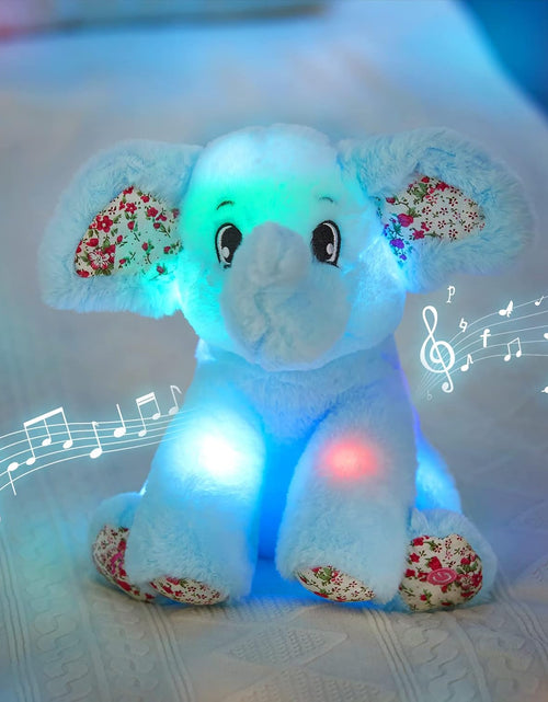 Load image into Gallery viewer, 12‘’ Musical Light up Elephant Plush Toy Floppy LED Stuffed Animals Lullabies Nightlight Bedtime for Kids Birthday Valentines for Toddlers, Blue
