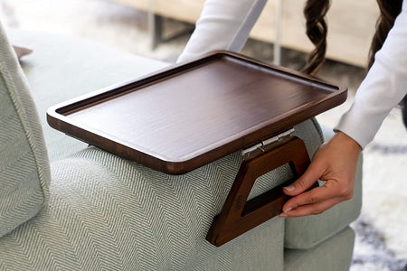 Bamboo Trayble Couch Arm Table, Clip on Tray Sofa Table for Couches. Sofa Arm Tray, Armchair Table for TV Dinners, Remotes, Drinks and Snacks - 13.75 X 9.5Inch, Brown | Clip on Tray, Sofa Table, Sofa Arm Tray, Armchair Table, TV Dinners, Remotes