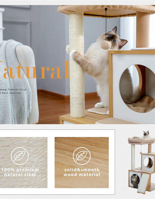 Load image into Gallery viewer, Cat Tree 35 Inches Wooden Cat Tower with Double Condos, Spacious Perch, Fully Wrapped Scratching Sisal Posts and Replaceable Dangling Balls-Walnut
