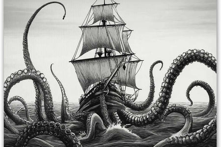 Kraken Mouse Pad Sail Boat Waves and Octopus Non-Slip Rubber Mouse Pad Gaming Mouse Pad