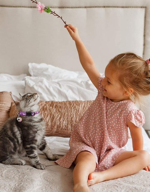 Load image into Gallery viewer, 2PCS Breakaway Cat Collars with Bell Moons Stars Cute Kitty Adjustable Safe Kitten Collars with Pendant Glow in the Dark(Black&amp;Purple)
