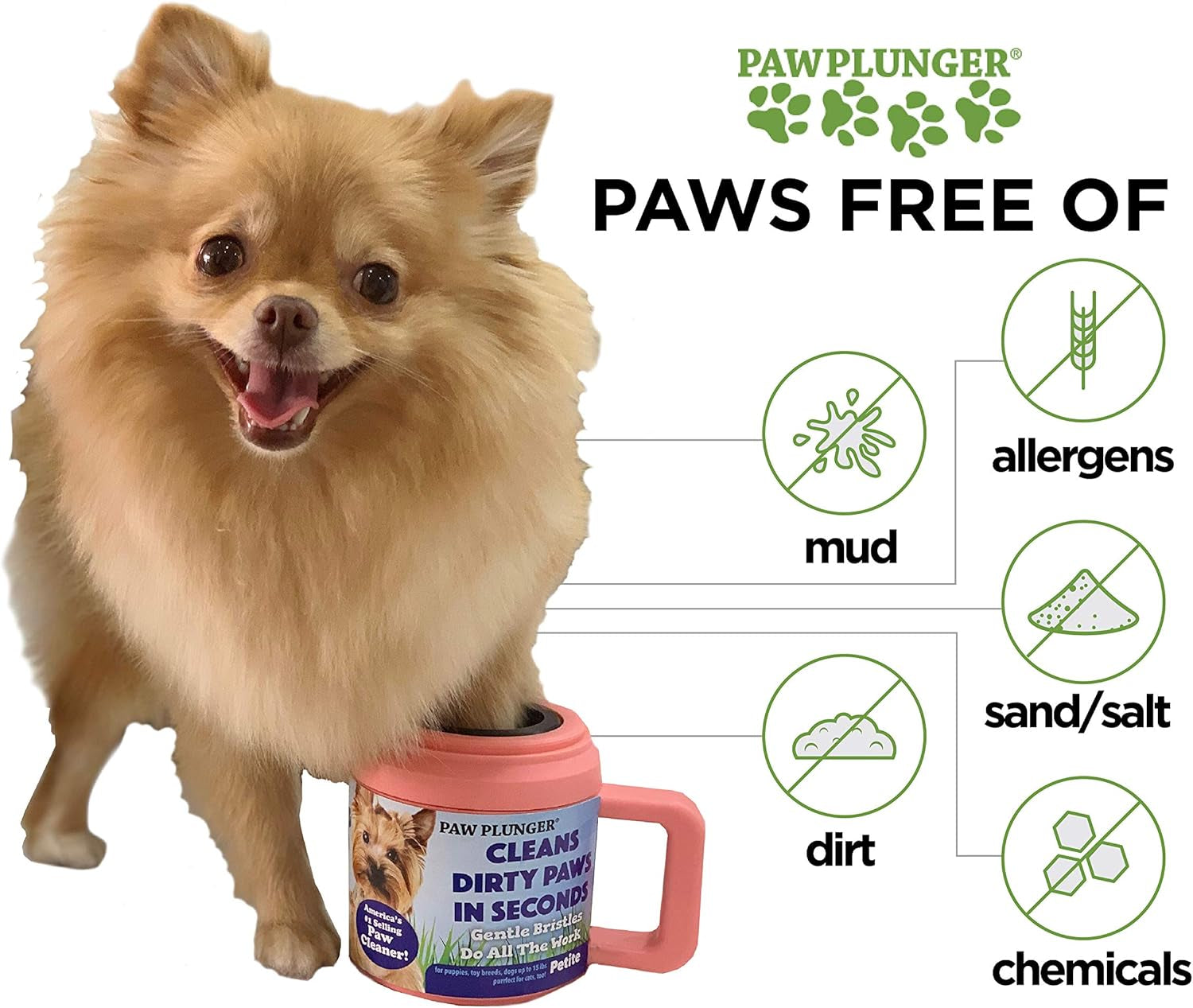 Paw Plunger – the Muddy Paw Cleaner for Dogs – Saves Carpet, Furniture, Bedding and Cars from Dirty Paw Prints – Use This Dog Paw Cleaner after Walks – Soft Bristles, Convenient Cup Handle
