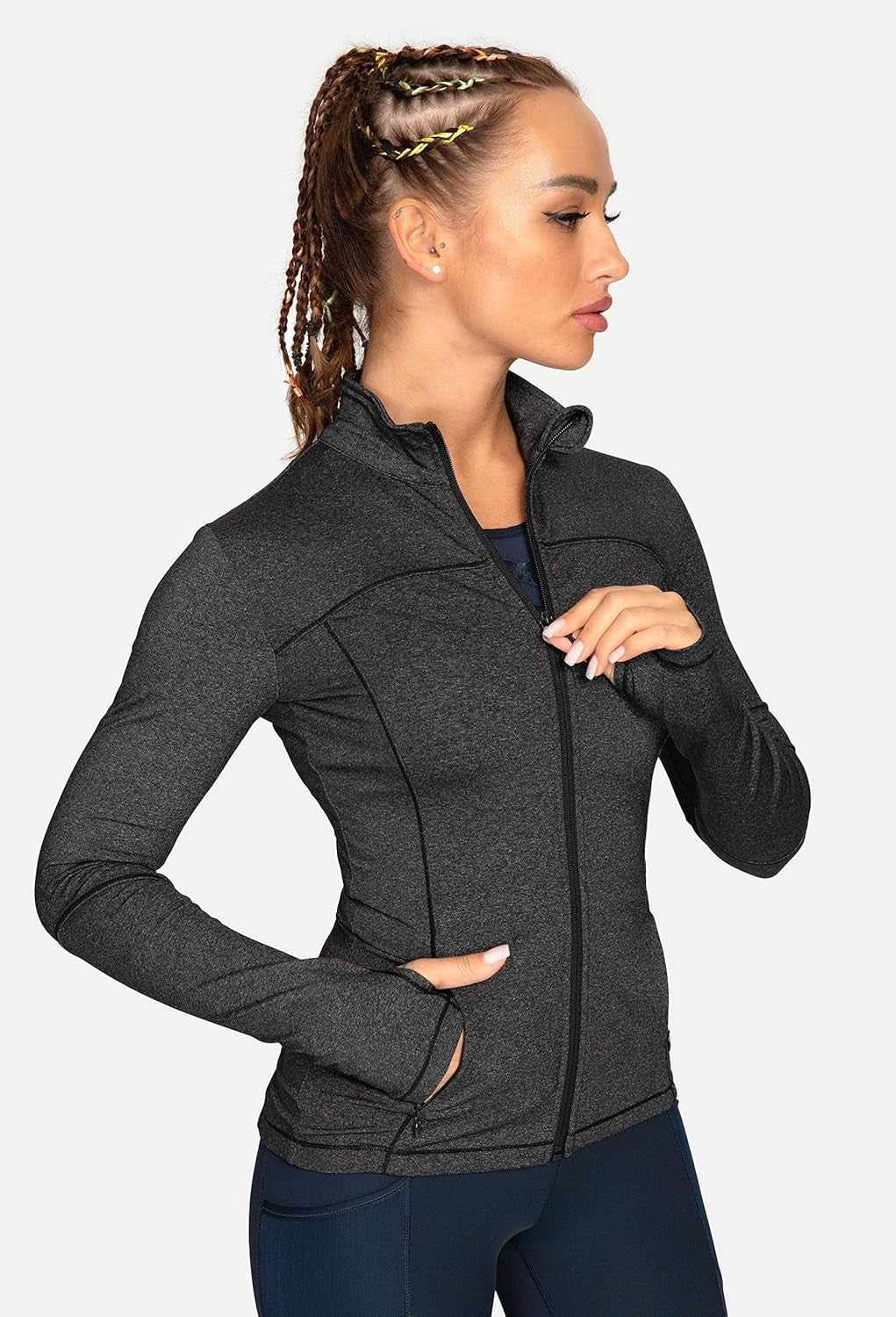 QUEENIEKE Running Jackets for Women, Cottony-Soft Full Zip Slim Fit Athletic Workout Jacket with Pockets