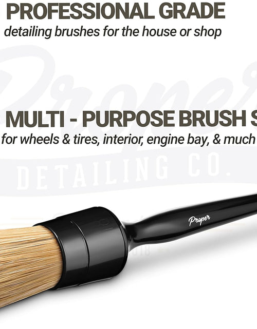 Load image into Gallery viewer, Premium Car Detailing Brush Set - Professional 3 Pack Kit Detail Brushes with Soft Boars Hair Bristles for Auto Interior &amp; Exterior - for Cleaning Leather Seats, Air Vents, Wheels &amp; Emblems
