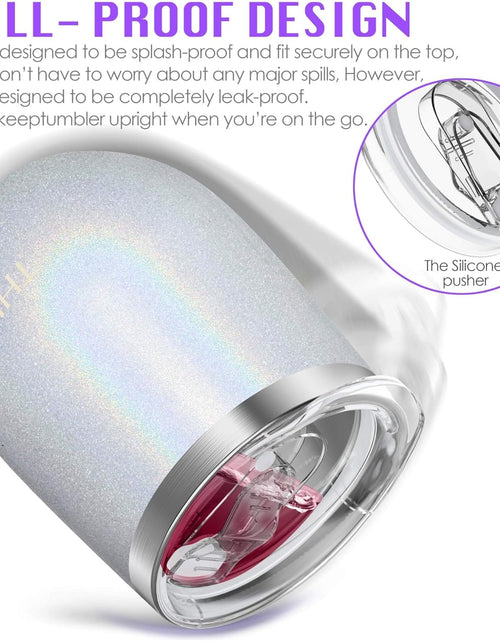Load image into Gallery viewer, 12Oz Insulated Stainless Steel Wine Tumbler with Sliding Lid &amp; Straw - Stemless Travel Cup for Coffee, Cocktails, Beer - Cold Drinks - Glitter White
