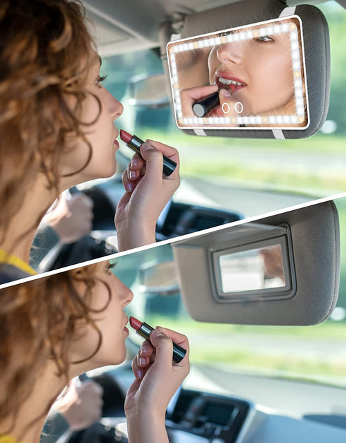 Load image into Gallery viewer, Car Sun Visor Vanity Mirror with Lights, Rechargeable Car Makeup Mirror Accessories, Birthday Gifts for Women Girl, 3 Light Modes, Dimmable Touch Led Screen, Universal for Car Truck
