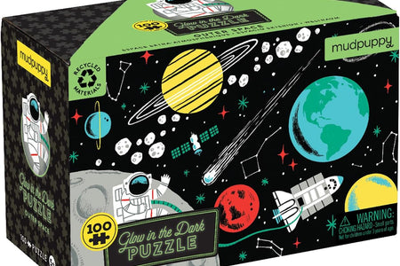 Outer Space Glow-In-The-Dark Puzzle, 100 Pieces, 18”X12”, Made for Kids Age 5+, Illustrations of Planets, Stars, Spaceships and More, Award-Winning Glow in the Dark Puzzle