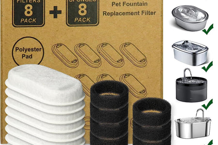 Cat Water Fountain Filters,16 Pack Cat Fountain Replacement Filters for Stainless Steel 67Oz/2L Adjustable Water Flow Pet Water Fountain,Dog Water Fountain (8+8 Pack)