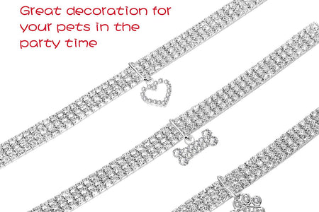 3 Pieces Bling Rhinestones Pet Collars Glitter Pendant Dog Collars Adjustable Crystal Cat Collar Elastic Pet Necklace for Small Pet Cat Dogs Puppy (White)
