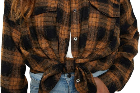 Women'S Button down Flannel Shirts Plaid Shacket Long Sleeve Collared Business Casual Tops Work Blouses
