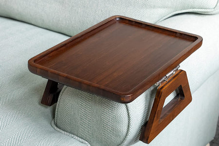 Bamboo Trayble Couch Arm Table, Clip on Tray Sofa Table for Couches. Sofa Arm Tray, Armchair Table for TV Dinners, Remotes, Drinks and Snacks - 13.75 X 9.5Inch, Brown | Clip on Tray, Sofa Table, Sofa Arm Tray, Armchair Table, TV Dinners, Remotes